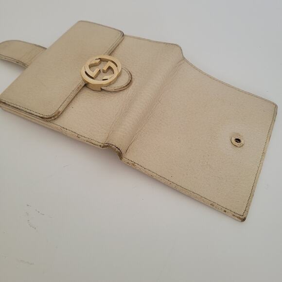 Gucci Interlocking Grain Leather Card Wallet Medium Bifold Cream Designer Unisex - Picture 7 of 12